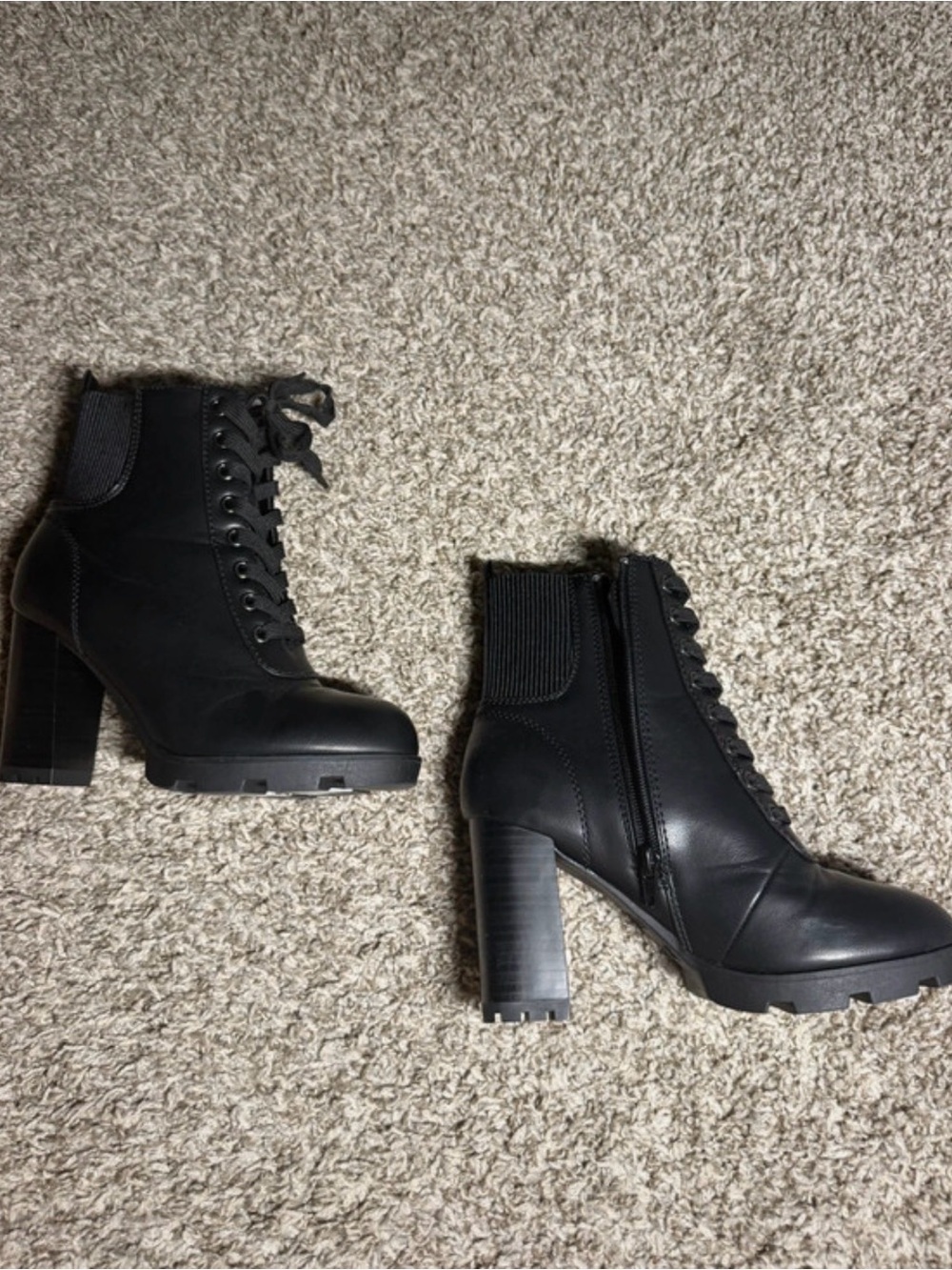 Rouge Helium Black Lace-Up Chunky Heel Ankle Boots